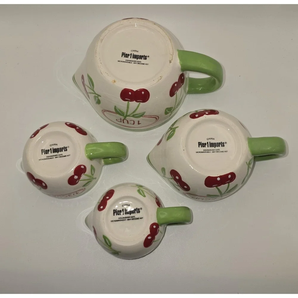 Pier One Imports Ceramic Cherry Measuring Cup‎ Set Of Four Complete -774/A4